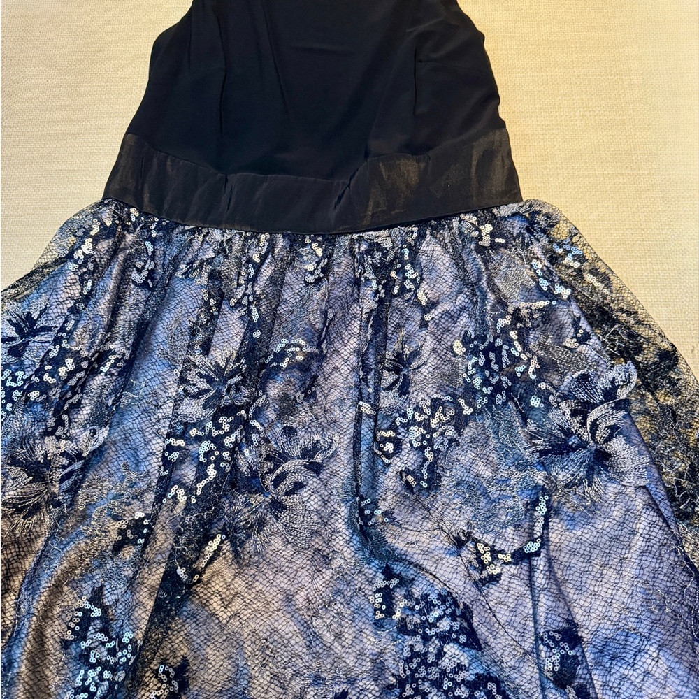 SLNY Black Satin Dress with Sequin Detail